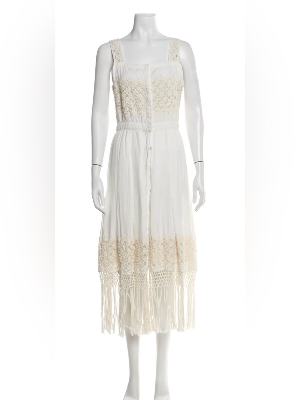 Boho Ivory Fringe Midi Dress